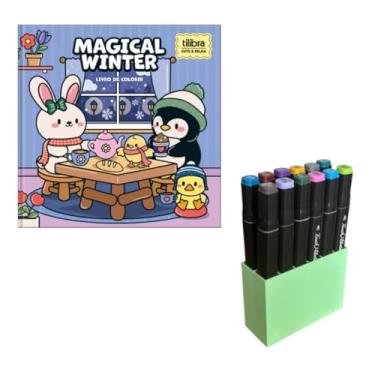 Imagem de Kit Livro de Colorir Cute & Relax com 12 Canetinhas Marcadores e Suporte Organizador Cor Verde