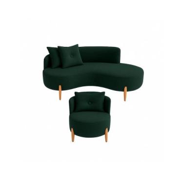 Imagem de Conjunto 01 Poltrona + Sofá Curvo Orgânico Luna Veludo Verde - Montana