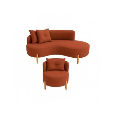 Imagem de Conjunto 01 Poltrona + Sofá Curvo Orgânico Luna Veludo Terracota - Mon