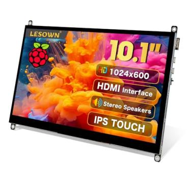 Imagem de LESOWN Monitor HDMI de 10 polegadas, tela sensível ao toque, tela sensível ao toque de 10,1 polegadas, tela sensível ao toque IPS 1024 x 600, alto-falantes duplos, entrada HDMI, para Raspberry Pi 5 4