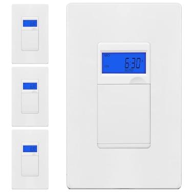 Imagem de Enerlites 7 Days Digital in-Wall Programmable Timer Switch for Lights, Fans, and Motors, Single Pole, Neutral Wire Required, 7-Day 18 ON/Off Timer Settings, with Blue Backlight, HET01, White, 4 Pack
