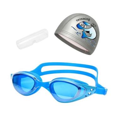 Imagem de Kit Óculos, Estojo e Touca de Natação Infantil Hero Band, Azul piscina