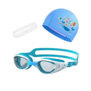 Imagem de Kit Óculos, Estojo e Touca de Natação Infantil Hero Band, Azul branco 