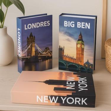 Imagem de Kit 3 Caixas Livro Decorativo Porta Objetos Decoração Casa Sala Multiuso Jogo de Livros Decorativos (Nova Iorque)