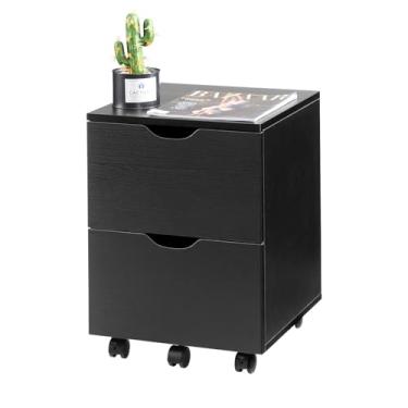 Imagem de HollyHOME Armário sob a mesa, armário de arquivo móvel de madeira com 2 gavetas, armário de armazenamento para casa, armários de arquivo rolantes para escritório, suporte de impressora rolante, para