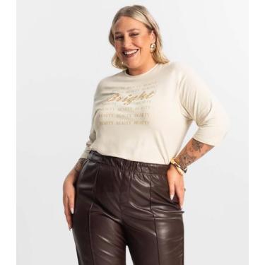 Imagem de Blusa Feminina Plus Size Manga 3/4 Secret Glam Bege, Plus G4, Bege