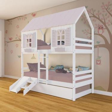 Imagem de Treliche Casinha Bela Kit Escada/Escorregador - Madeira Maciça Branco/