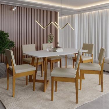 Imagem de Conjunto para Sala de Jantar Tampo Oval 170cm com 6 Cadeiras Madeira Maciça Miami Cerejeira/Palha/Off White