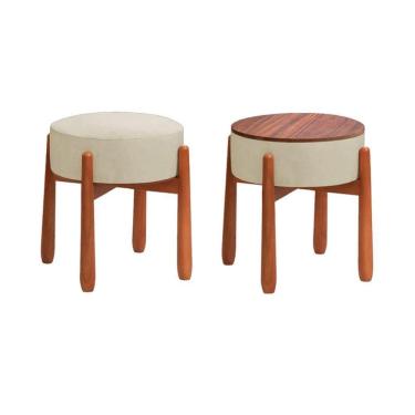 Imagem de Puff Decorativo Redondo Luxo - Tecido Linho Palha Palha