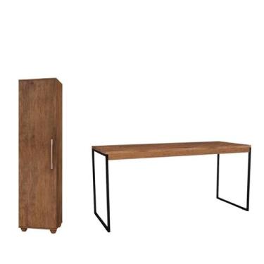 Imagem de Kit Escritório Mesa Pé de Ferro MDP Industrial 1,20cm + Armário Multiu