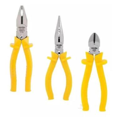 Imagem de Kit 3 Alicate Eletricista Profissional Jogo Com Universal Bico Corte V