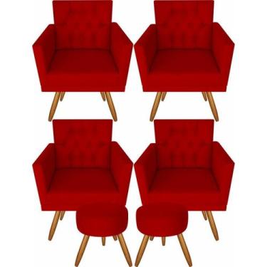 Imagem de Kit 4 Poltronas Decorativas Larah Capitonê E 2 Pufs Vermelho - VISALAR