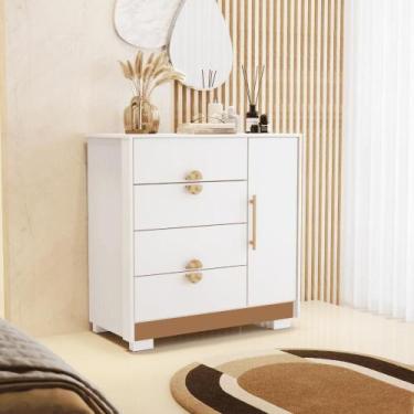 Imagem de Cômoda Sapateira 1 Porta 4 Gavetas Ilha Bela Branco/Camarim Flex - MAB
