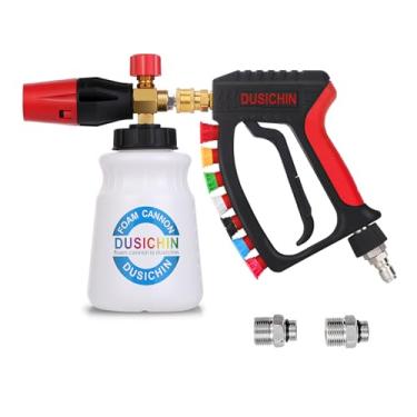 Imagem de DUSICHIN Arma giratória para lavadora de pressão curta, conector rápido de 1/10.2 cm, 7 pontas de bocal de lavagem de pressão, pistola de espuma para lavagem de carro, conector rápido giratório de 3