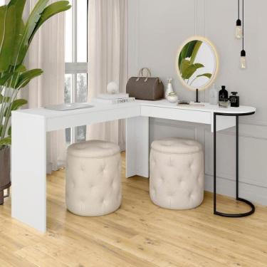 Imagem de Camarim Em L Industrial Com Led E Espelho Oval Mavi Bco/pto Fosc - M.a