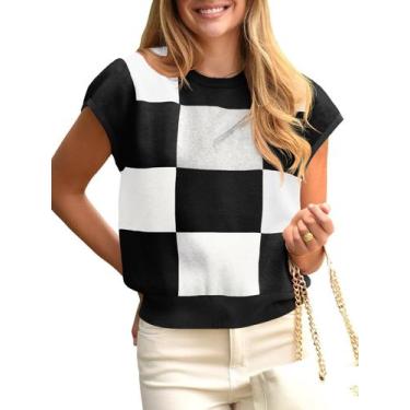 Imagem de Suéter Saodimallsu feminino de manga curta, bloco colorido