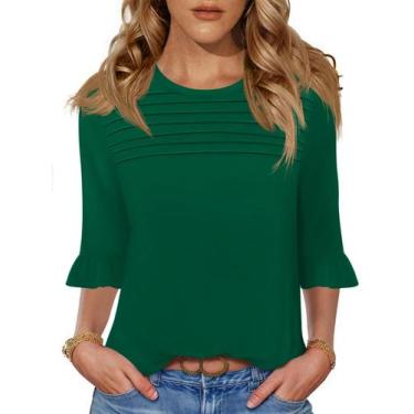 Imagem de Camiseta Blingfit feminina de manga 3/4, blusa boho, verde, tamanho M