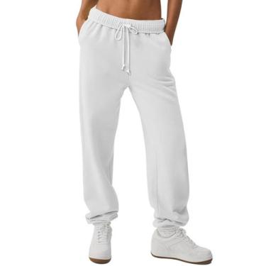 Imagem de Calça de moletom HesaYep folgada de cintura alta com cordão branca par