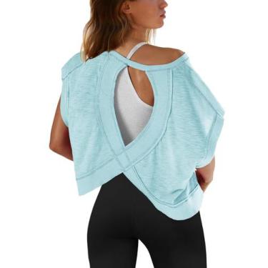 Imagem de Blusa de treino SENSERISE de manga curta com costas abertas para mulhe