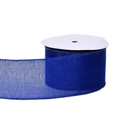 Imagem de YAMA Fita azul marinho com fio 6 cm x 10 metros, fitas com fio de serapilheira para embrulhar presentes, buquê de flores, árvore de Natal, fazer laços de guirlanda