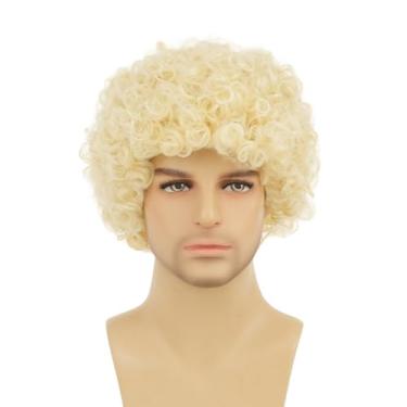 Imagem de Daiaces Peruca Afro Masculina Curta, Loira Clara, Encaracolada, Perucas Fofas Rocker para Festas de Halloween Diárias, Fantasia Cosplay