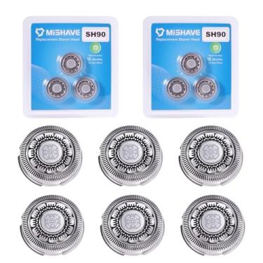 Imagem de 6 peças de cabeças de substituição SH90 compatíveis com barbeador elétrico Philips Norelco Series 9000 (S9xxx) 8000(S8xxx), Upgrade SH90, cabeças de substituição para lâminas de substituição Phillips