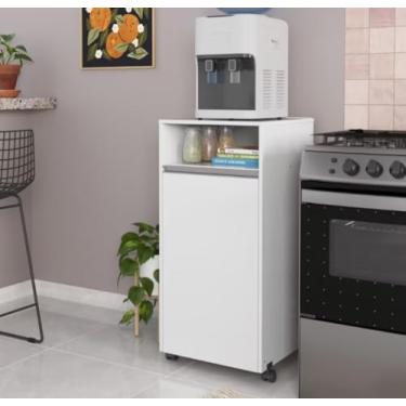 Imagem de Armário Móvel para Água e Micro-ondas,Esconde Botijão de Gás, Branco, com Porta Rodízio