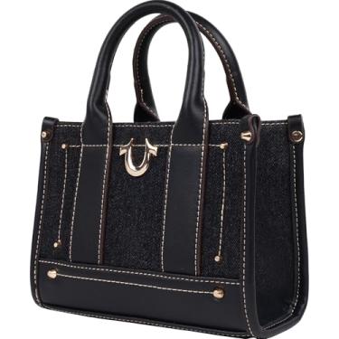 Imagem de True Religion Mini sacola com alça de logotipo, bolsa casual estruturada com alças superiores e transversal, jeans escuro