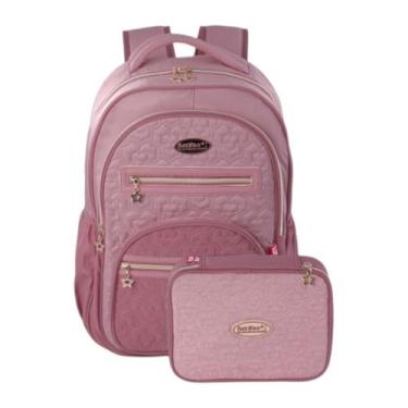 Imagem de Kit Mochila Escolar Matelassê + Estojo Box Juvenil Meninas - Packn'go,
