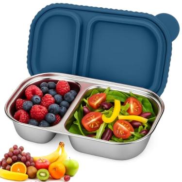 Imagem de AIERSA Lancheira de aço inoxidável, recipientes de lanche de metal (18 x 10 cm) com tampas, recipiente para lanche e molho, caixa bento de aço inoxidável, caixa de lanche reutilizável com 2