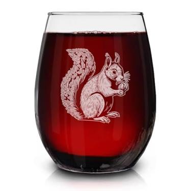 Imagem de Taça de vinho esquilo vintage gravada sem haste - presente temático de vida selvagem - presentes de aniversário exclusivos para amigos e familiares - presente para amantes de esquilos - taça de vinho