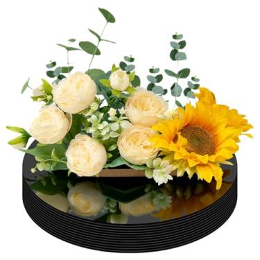 Imagem de Pratos de centro de mesa espelhados redondos, vidro acrílico, pacote com 12, bandeja circular decorativa para mesa de casamento, festa, decoração de Natal (preto-30,5 cm)