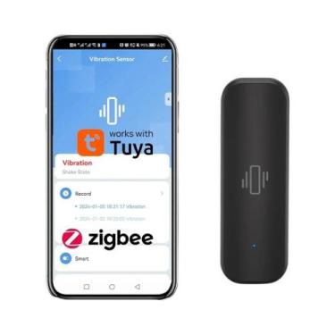 Imagem de Sensor De Vibração WiFi Zigbee Preto Para Proteção Residencial, Alarme
