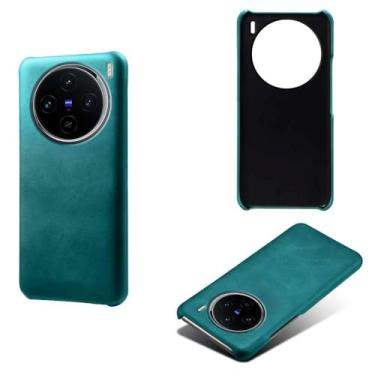 Imagem de Capa para vivo X100,Proteção contra quedas,Casca de volta de cor sólida simples,Design de couro de imitação de plástico-Green