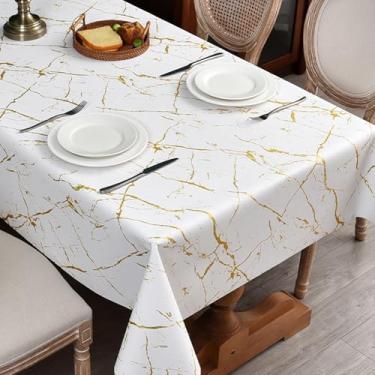 Imagem de Zobesta Toalhas de mesa de vinil para mesas retangulares, toalha de mesa de plástico impermeável, toalha de mesa de vinil retangular para cozinha e exterior (dourada, 139 x 187 cm)