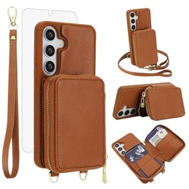 Imagem de Capa de celular para Samsung Galaxy S24/S25 5G carteira de celular com protetor de tela de vidro temperado, alça transversal, suporte para cartão de crédito com bloqueio de RFID, S 24, 24S, 25, 25S