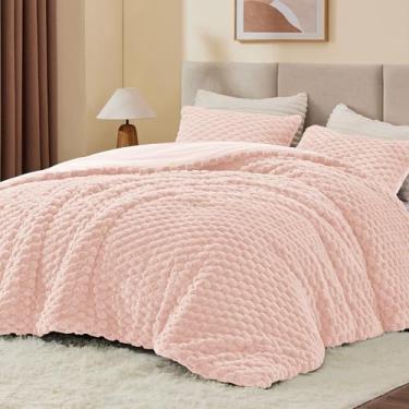 Imagem de BEDELITE Conjunto de edredom fofo tamanho casal – edredom macio de lã rosa para cama de tamanho sujo, conjunto de cama quente de luxo para o inverno, conjunto de cama felpuda 3 peças (1 edredom, 2