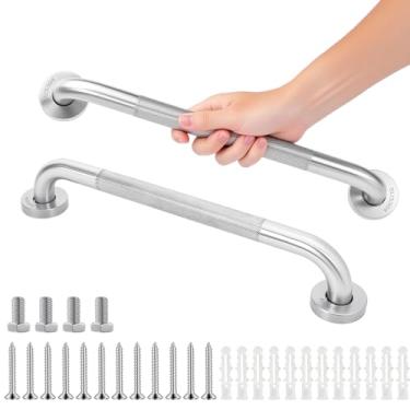 Imagem de Pacote com 2 barras de apoio de chuveiro e alças de segurança para banheira - Trilhos de assistência antiderrapantes texturizados de aço inoxidável 304 para idosos e suporte de mobilidade - Suporte de