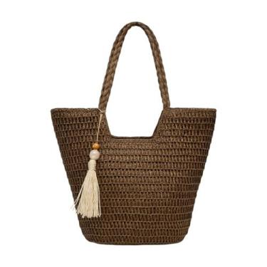 Imagem de Bolsa Feminina De Palha Grande Forrada Ombro - Lika Bijuterias, Marrom