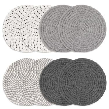 Imagem de Conjunto de 8 tapetes resistentes ao calor com corda de algodão de 25,4 cm para panelas de bancada para cozinhas, trivets para panelas e frigideiras quentes e bancadas de quartzo, decoração de cozinha