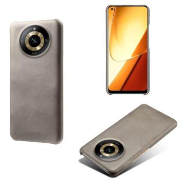 Imagem de Capa para OPPO Realme 11X 5G,Proteção contra quedas,Casca de volta de cor sólida simples,Design de couro de imitação de plástico-Gray