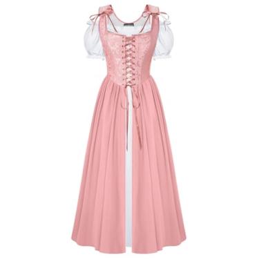Imagem de Fantasia renascentista feminina medieval espartilho vestido de fada manga bufante rosa claro tamanho 8