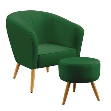 Imagem de Poltrona Vênus Detalhada com Puff Solar Para Sala de Estar Sued Verde 