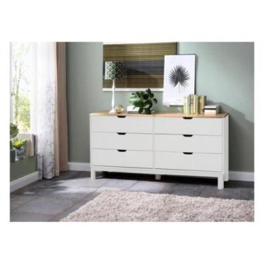 Imagem de Cômoda de Madeira Maciça com 6 Gavetas Branco Lavado / Marrom Yucatan 