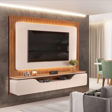 Imagem de Painel para Tv 70 Polegadas em Mdf com Led Treviso Off White / Freijó
