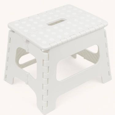 Imagem de Banqueta Dobravel 130kg Banco Portatil Cadeira Multiuso Banquinho Resistente Infantil Adulto Branco