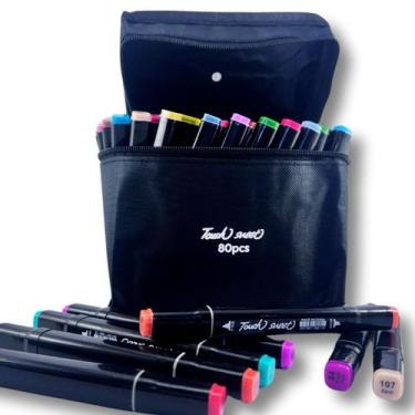 Imagem de Conjunto de Canetas Marcador Permanente Ponta Dupla Kit 80 cores - Tou