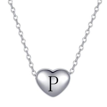Imagem de MiiFort Colar com pingente de coração com letra inicial A a Z, aniversário, nome personalizado, presente para mulheres, filha, família, prata, aço inoxidável, One Size, Aço inoxidável, Sem Pedra