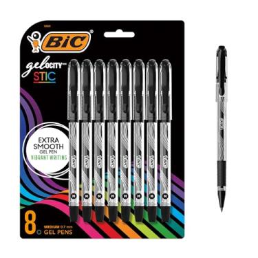 Imagem de BIC Caneta de gel Gel-ocity Smooth Stic, ponta média (0,7 mm), tinta preta, 8 unidades, canetas de tinta gel vibrantes e suaves