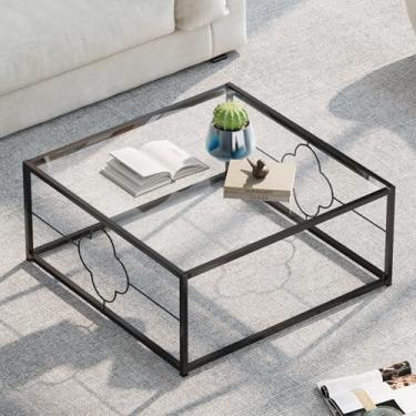 Imagem de Mesa de centro de vidro para sala de estar, mesa central quadrada moderna com moldura de metal, mesa de chá lateral de sofá, mesa de sala de estar para pequenos espaços, apartamento, escritório, 66 x